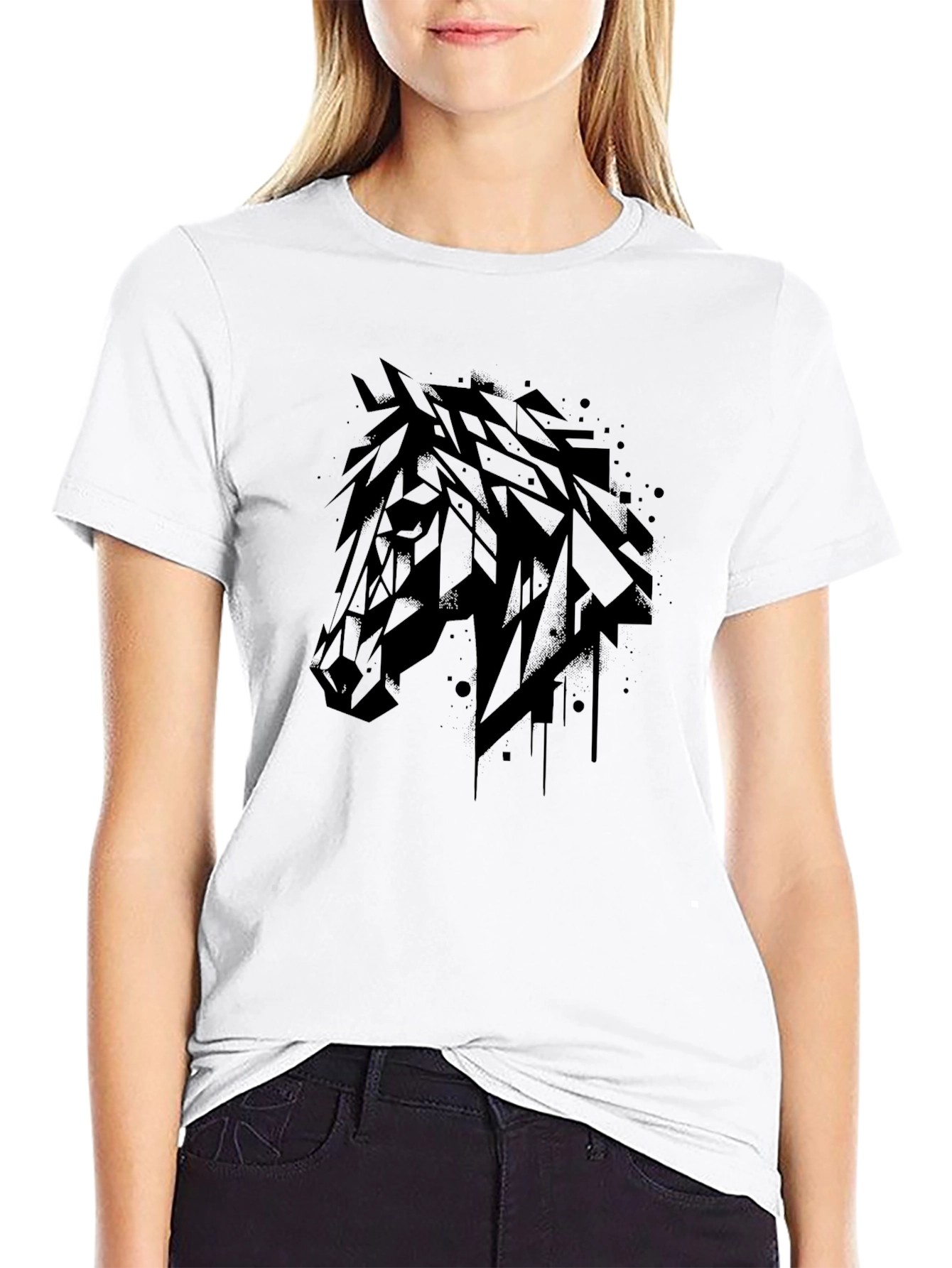 Abstract Horse Graphic T-Shirt - Mens Black Tee