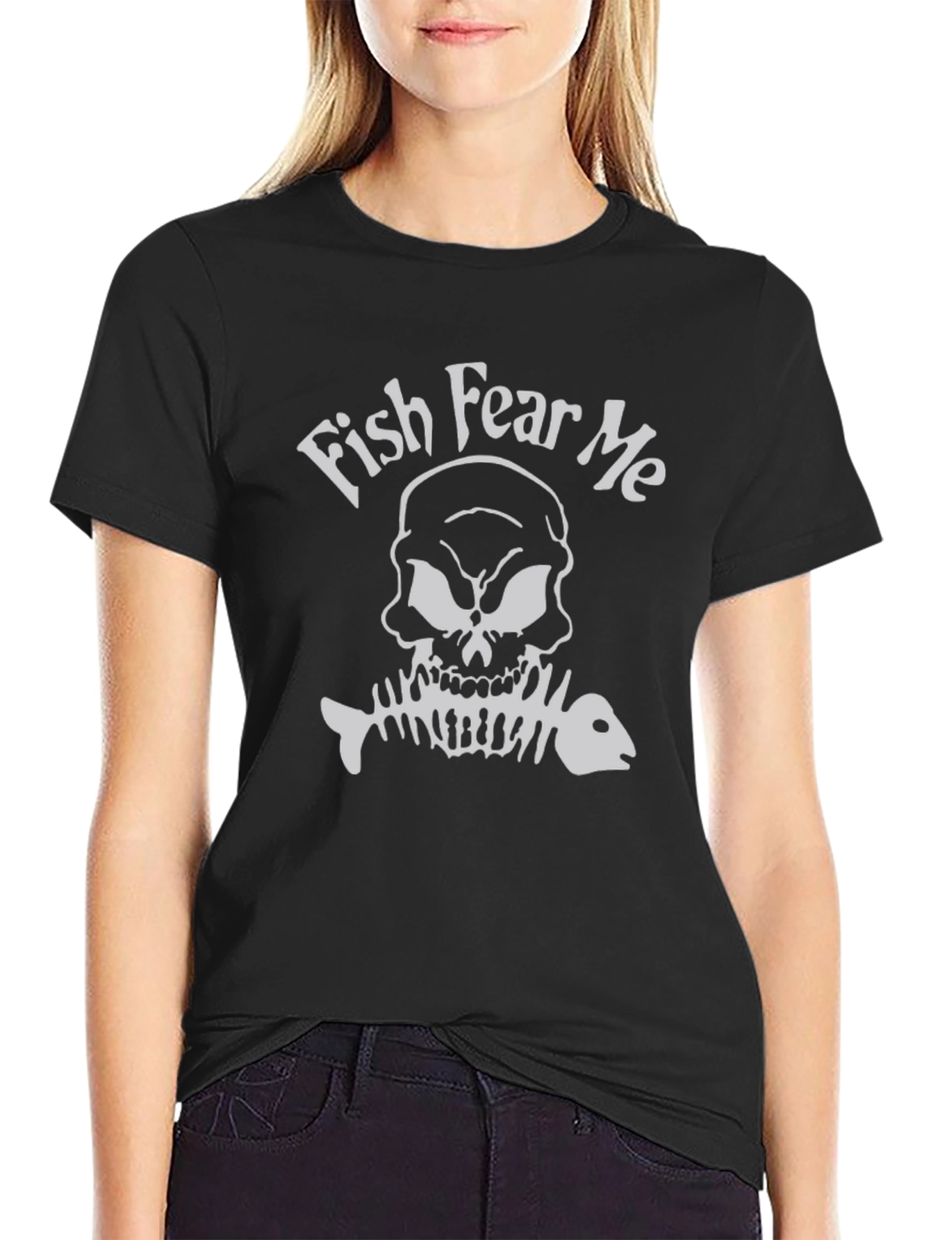 Fish Fear Me Skull Graphic Tee - Black Cotton T-Shirt