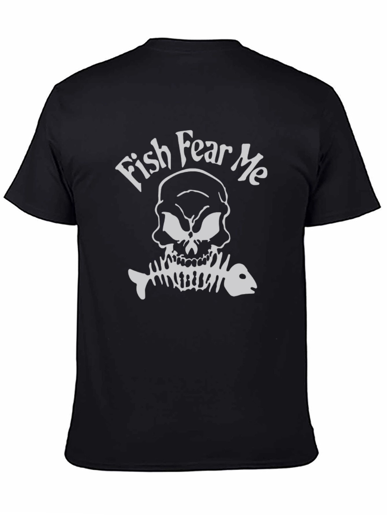 Fish Fear Me Skull Graphic Tee - Black Cotton T-Shirt