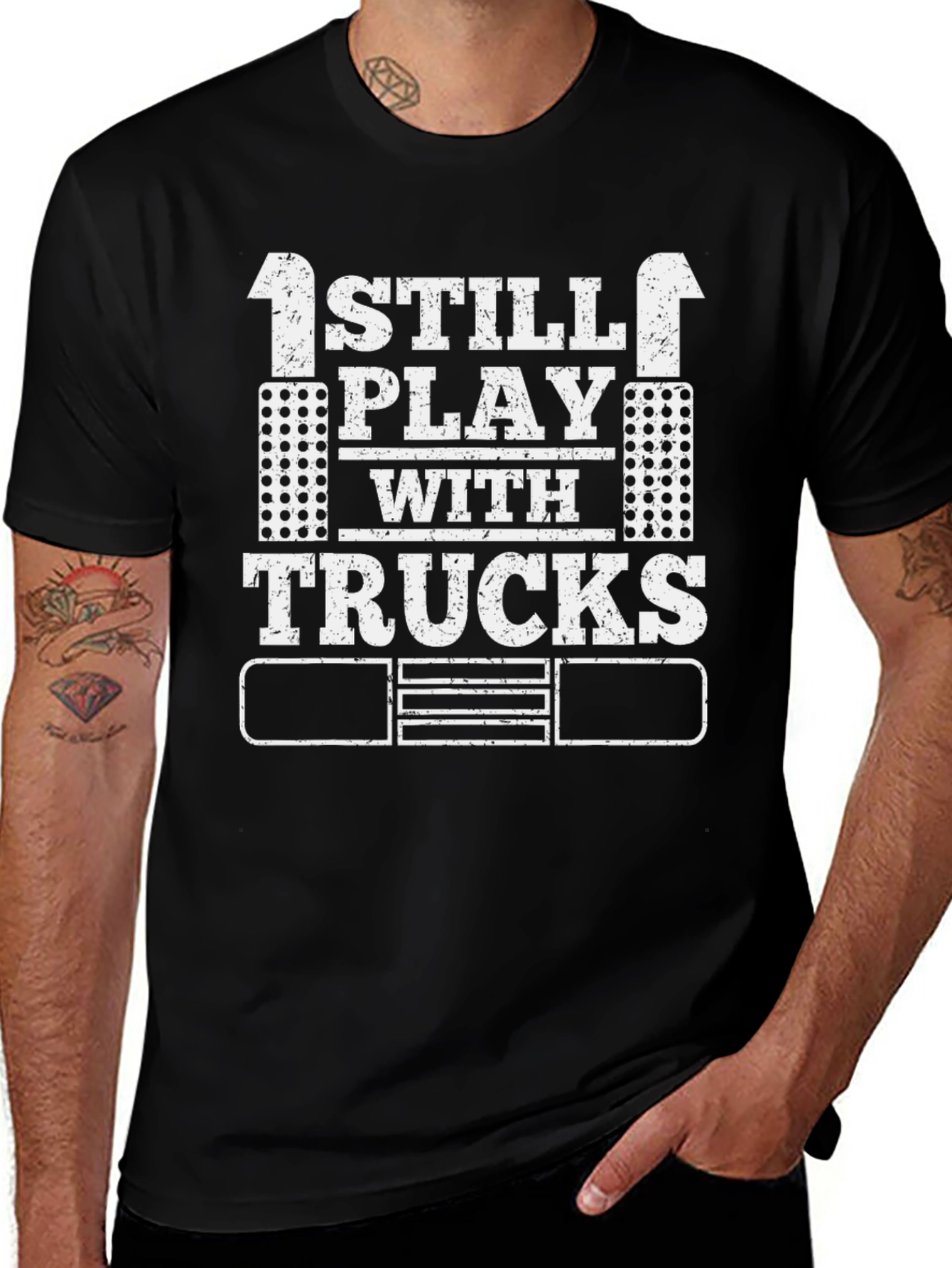 I Still Play With Trucks Black T-Shirt