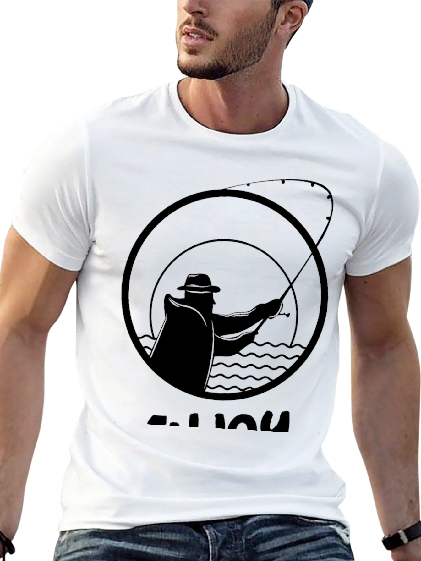 Fishing Silhouette Graphic Tee - Black