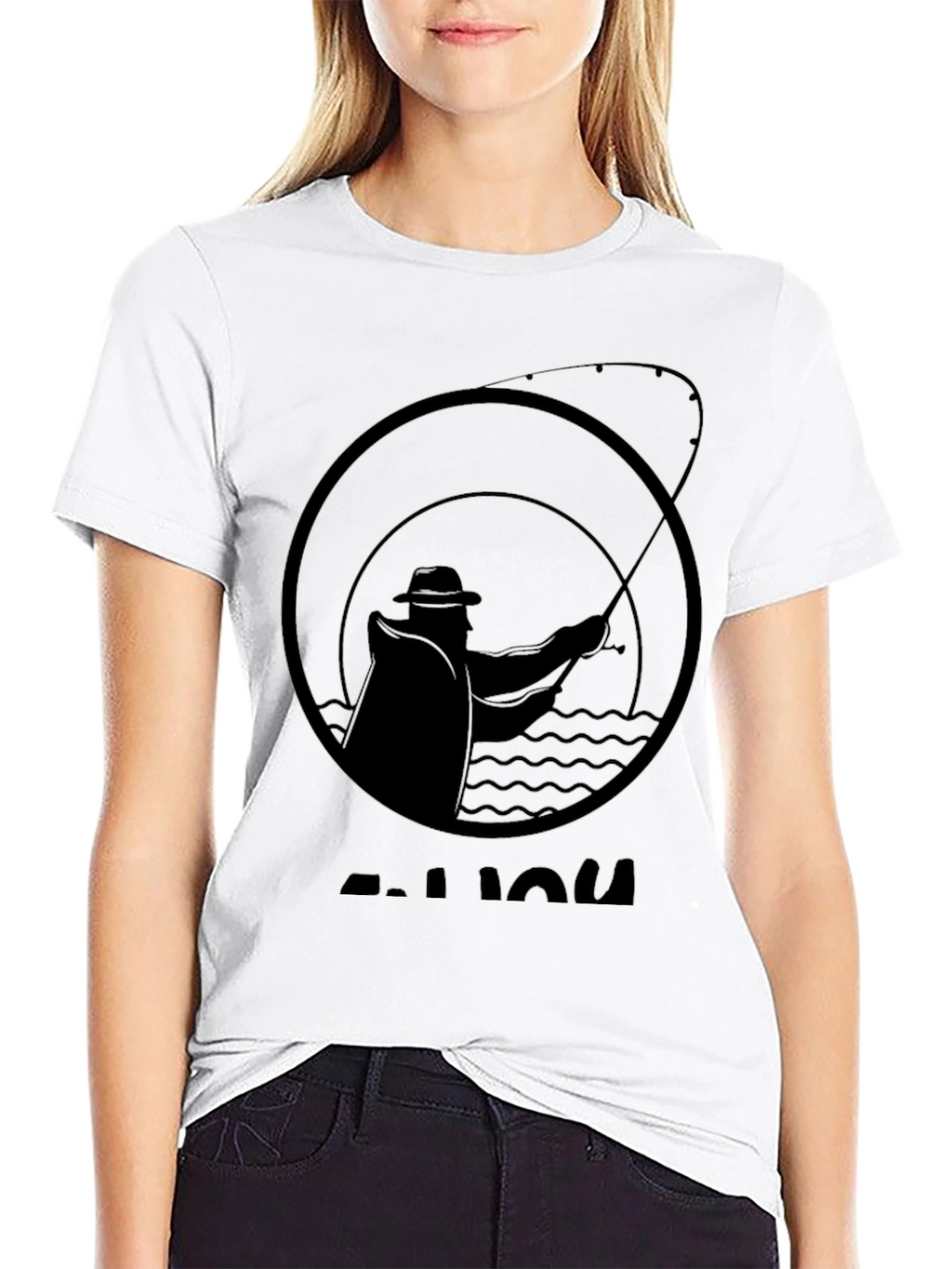 Fishing Silhouette Graphic Tee - Black