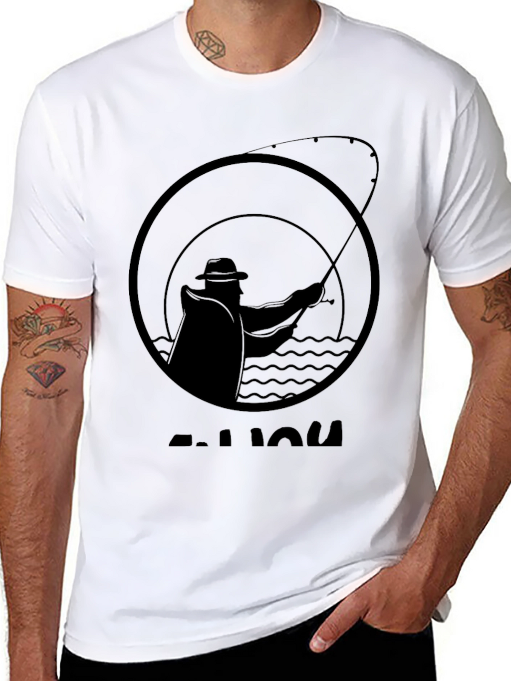 Fishing Silhouette Graphic Tee - Black