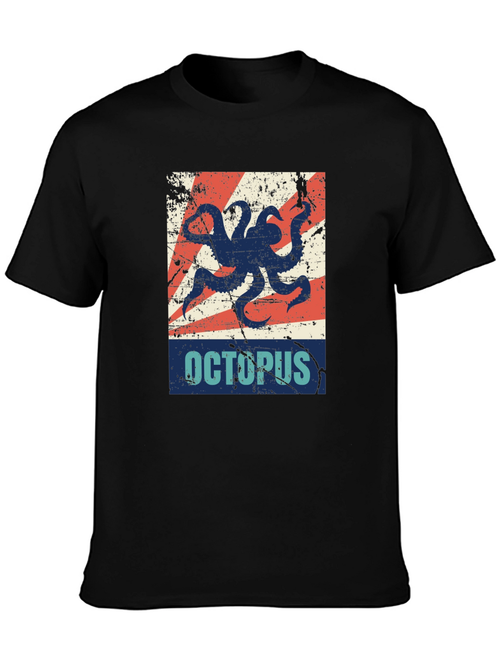 Distressed Octopus Graphic T-Shirt - Mens Black Tee