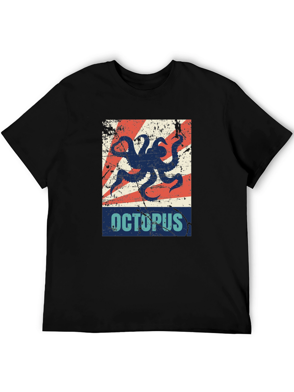 Distressed Octopus Graphic T-Shirt - Mens Black Tee