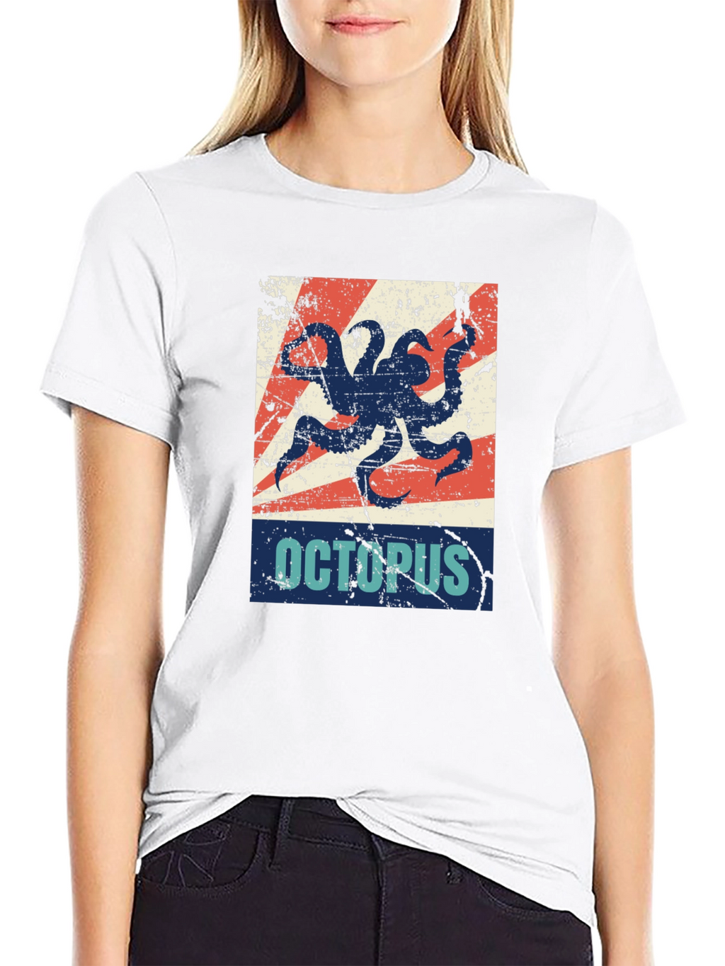Distressed Octopus Graphic T-Shirt - Mens Black Tee