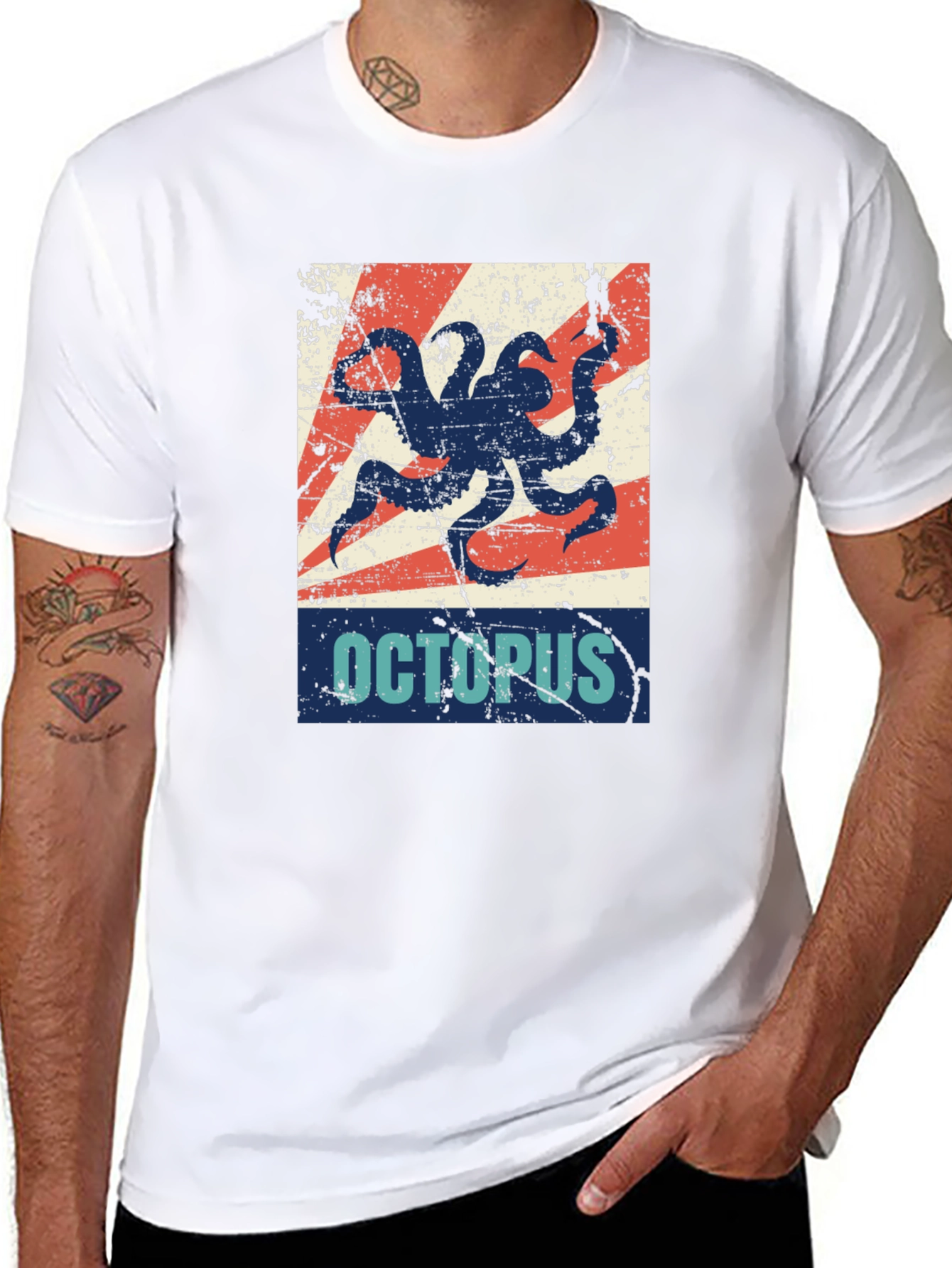 Distressed Octopus Graphic T-Shirt - Mens Black Tee