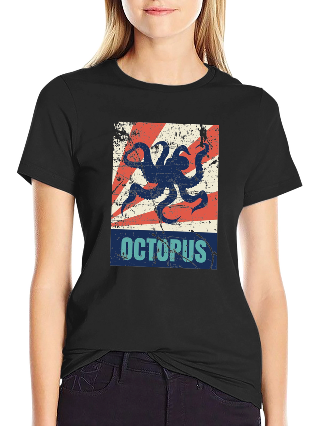 Distressed Octopus Graphic T-Shirt - Mens Black Tee