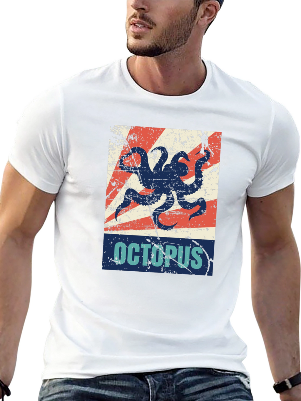 Distressed Octopus Graphic T-Shirt - Mens Black Tee