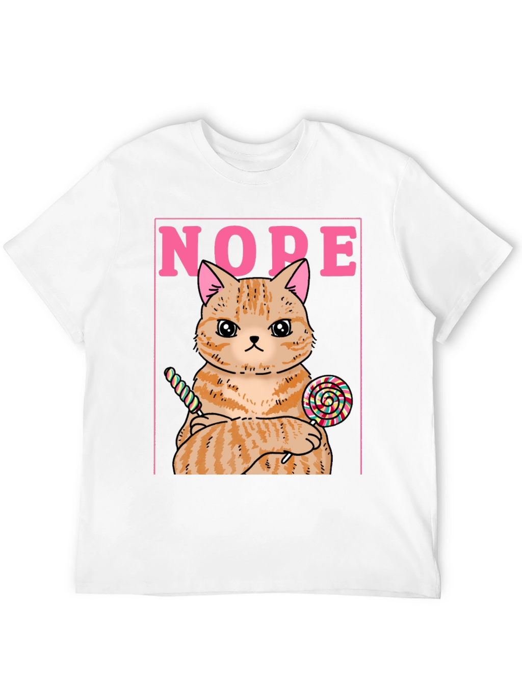 Nope Cat T-Shirt - Funny Kitty with Lollipops Tee