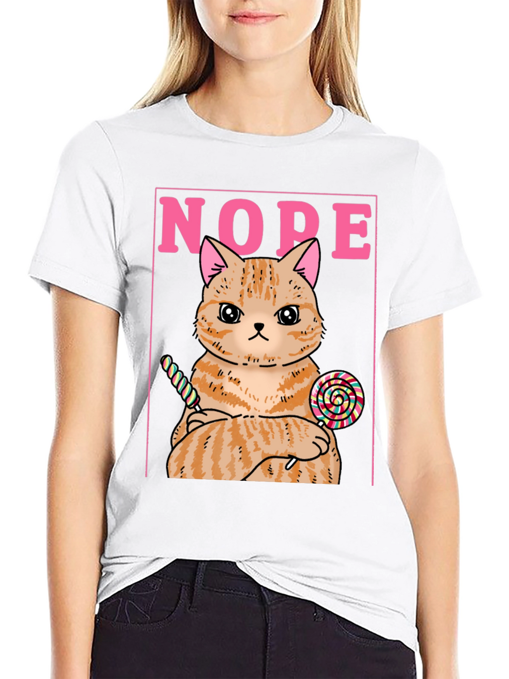 Nope Cat T-Shirt - Funny Kitty with Lollipops Tee