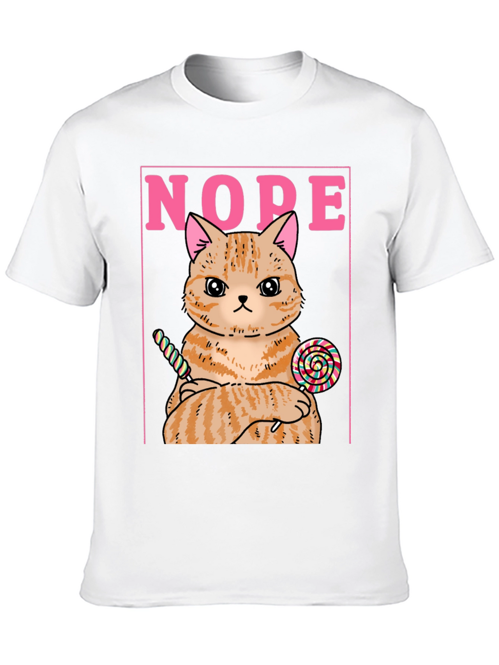 Nope Cat T-Shirt - Funny Kitty with Lollipops Tee