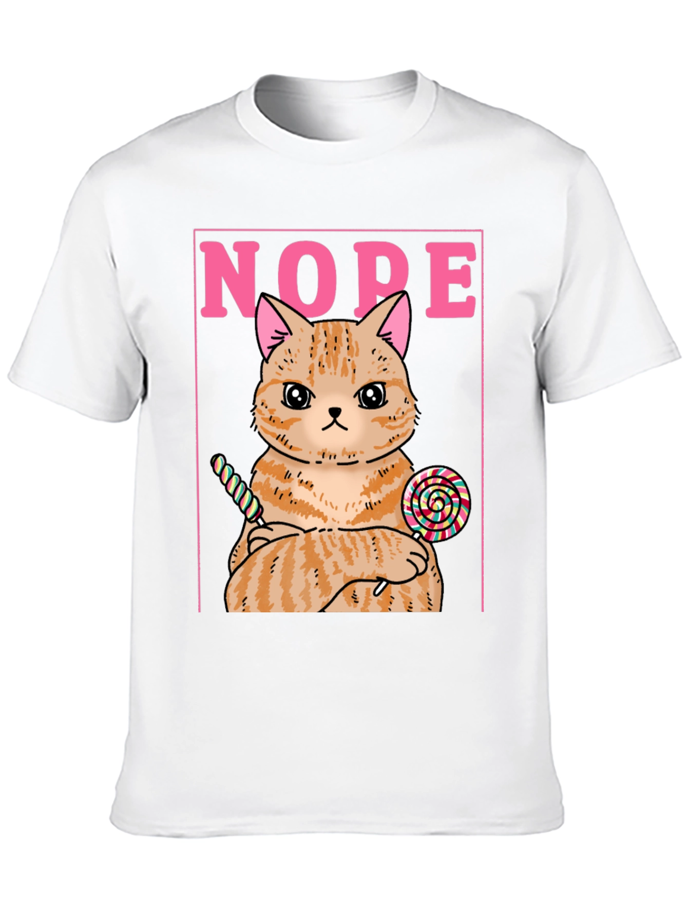 Nope Cat T-Shirt - Funny Kitty with Lollipops Tee