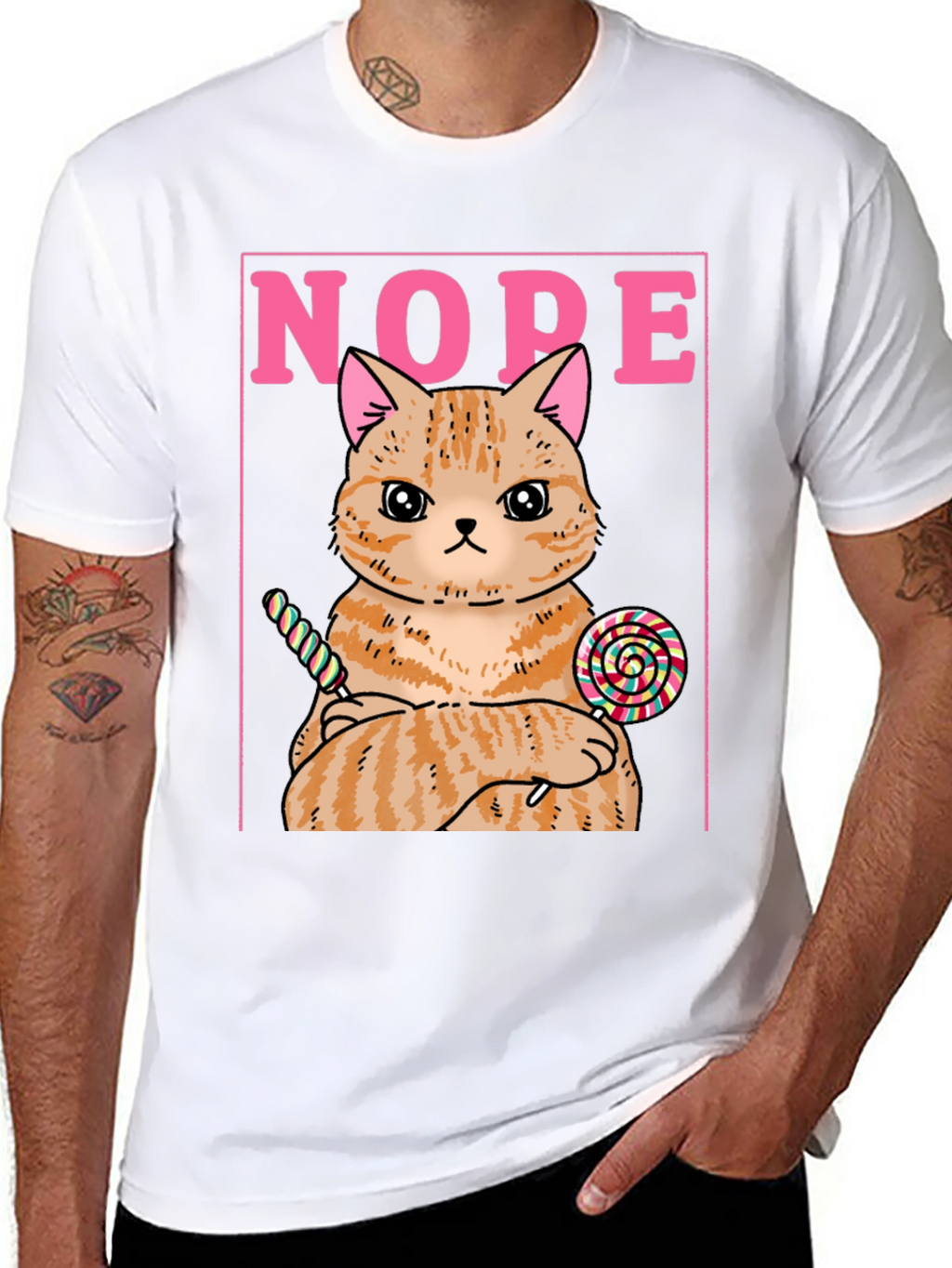 Nope Cat T-Shirt - Funny Kitty with Lollipops Tee