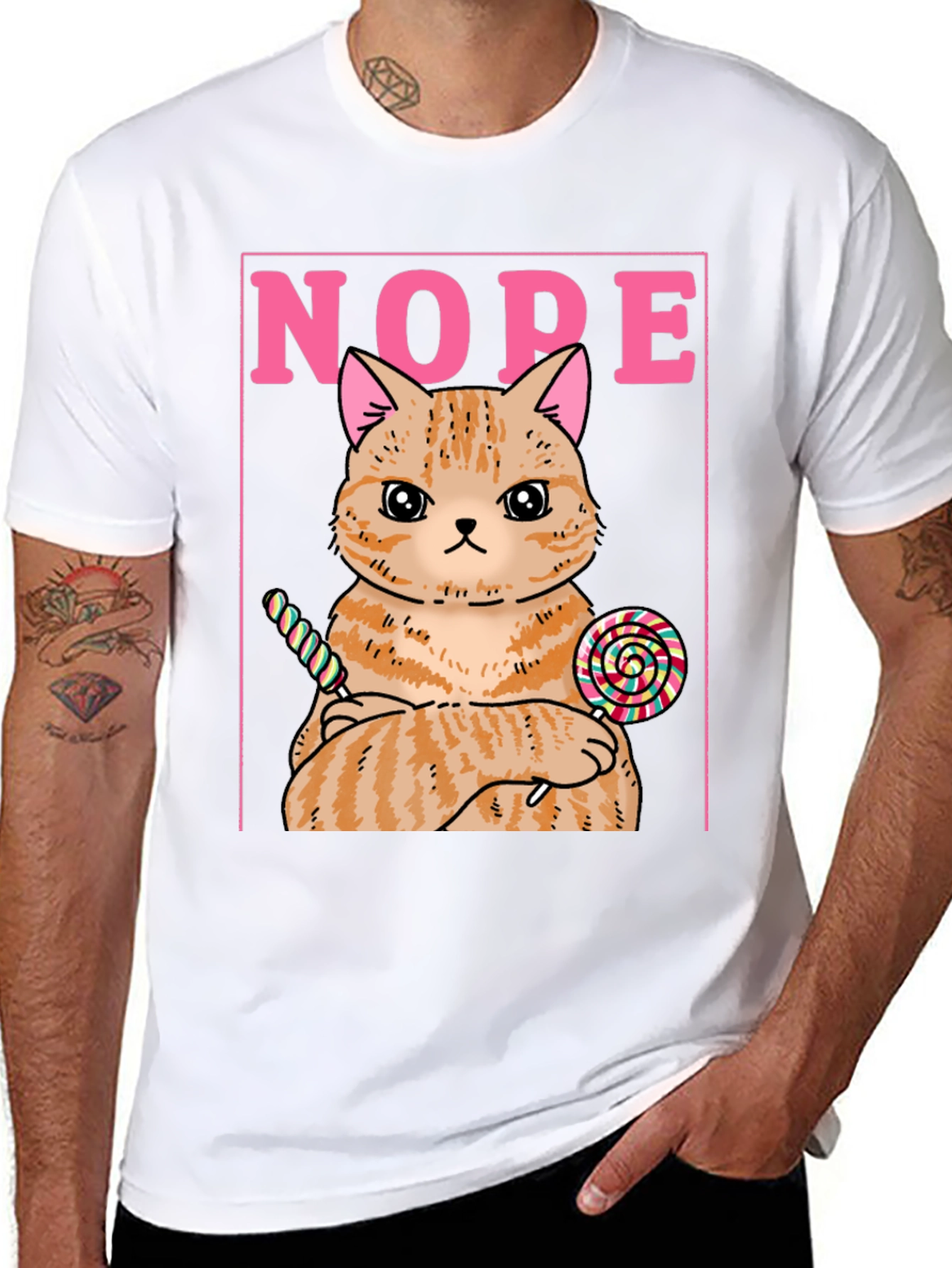 Nope Cat T-Shirt - Funny Kitty with Lollipops Tee