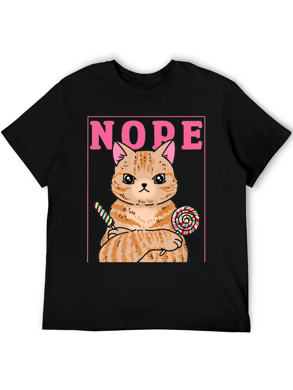 Nope Cat T-Shirt - Funny Kitty with Lollipops Tee