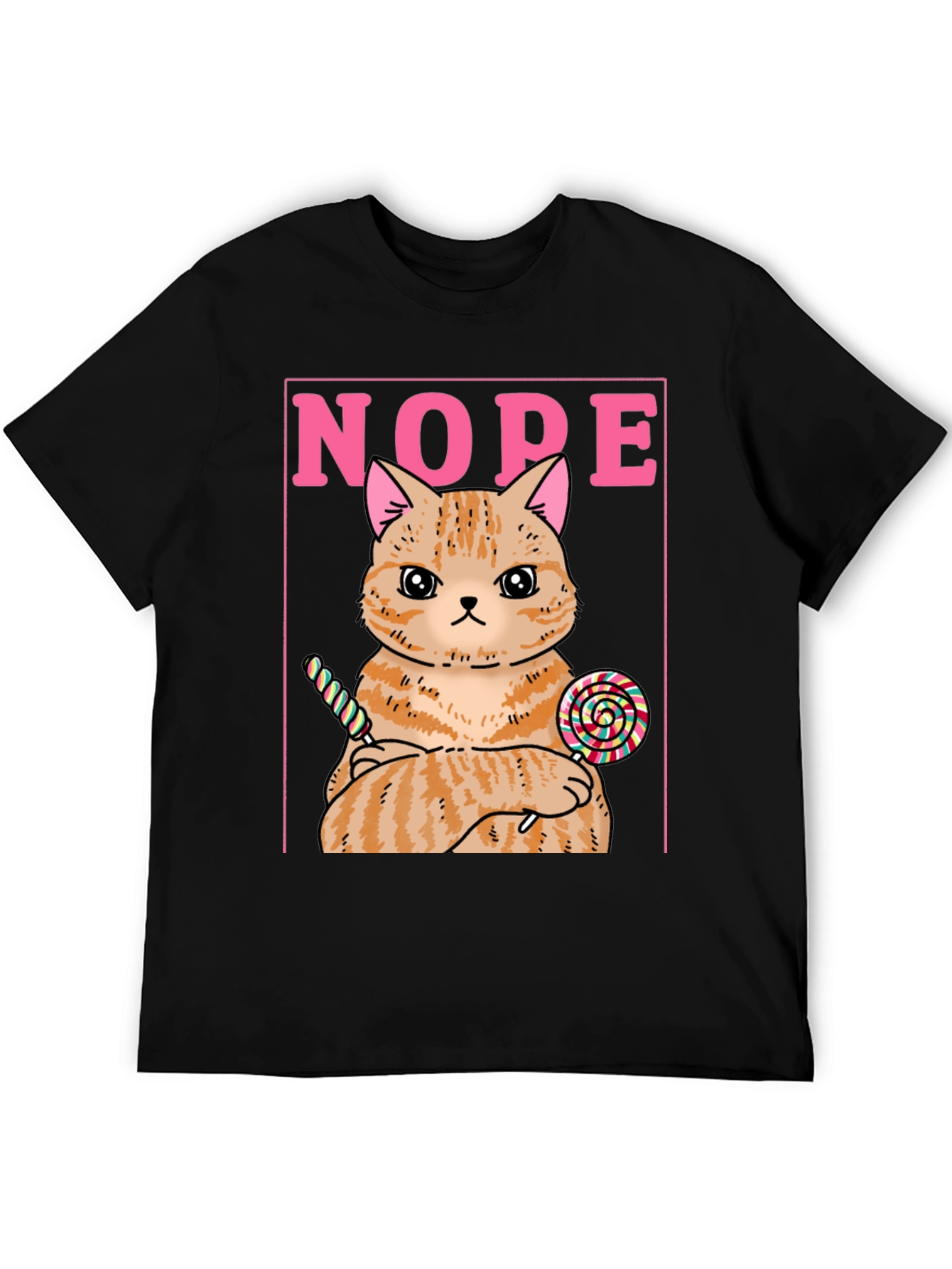 Nope Cat T-Shirt - Funny Kitty with Lollipops Tee