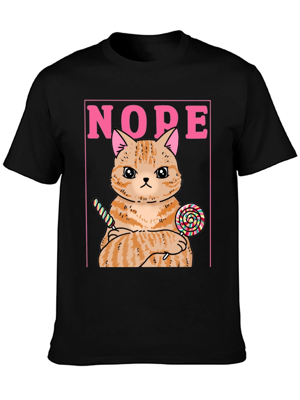 Nope Cat T-Shirt - Funny Kitty with Lollipops Tee