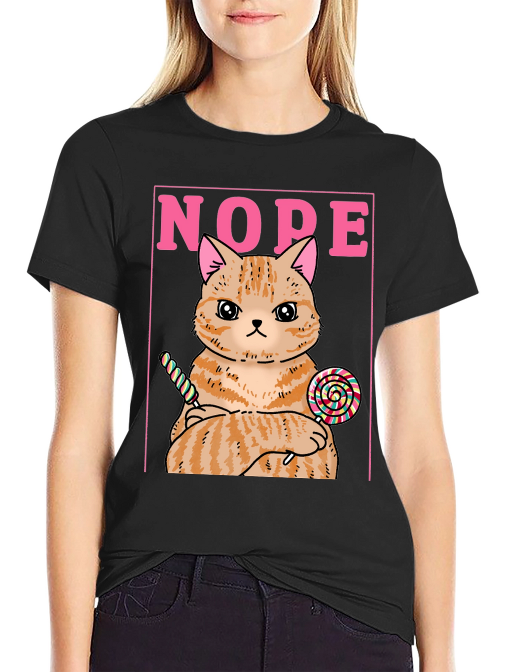 Nope Cat T-Shirt - Funny Kitty with Lollipops Tee