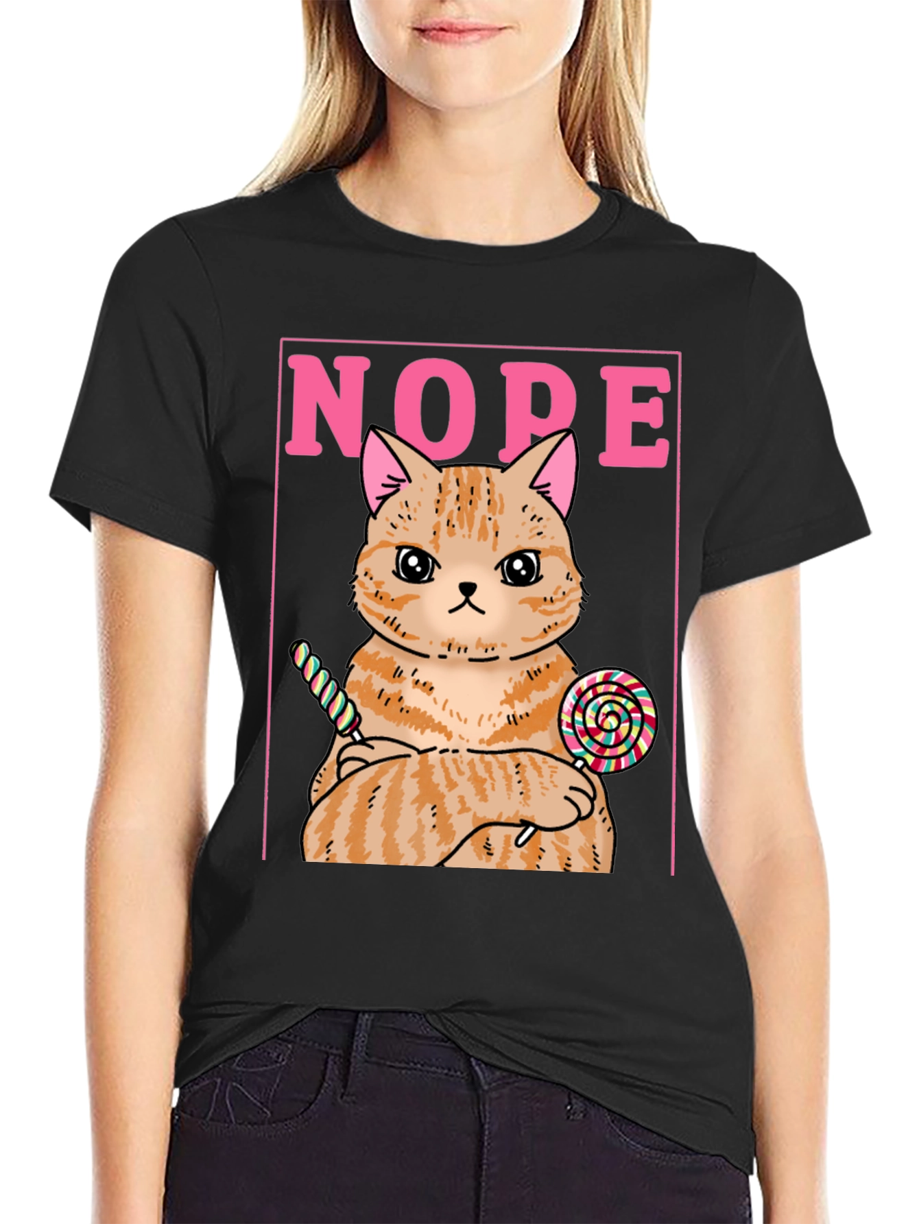 Nope Cat T-Shirt - Funny Kitty with Lollipops Tee