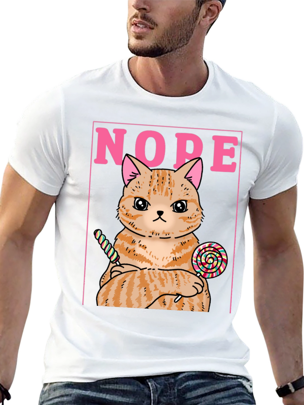 Nope Cat T-Shirt - Funny Kitty with Lollipops Tee