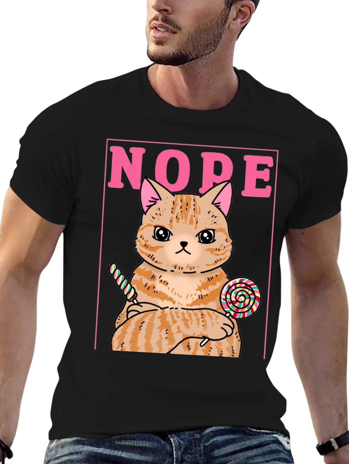 Nope Cat T-Shirt - Funny Kitty with Lollipops Tee