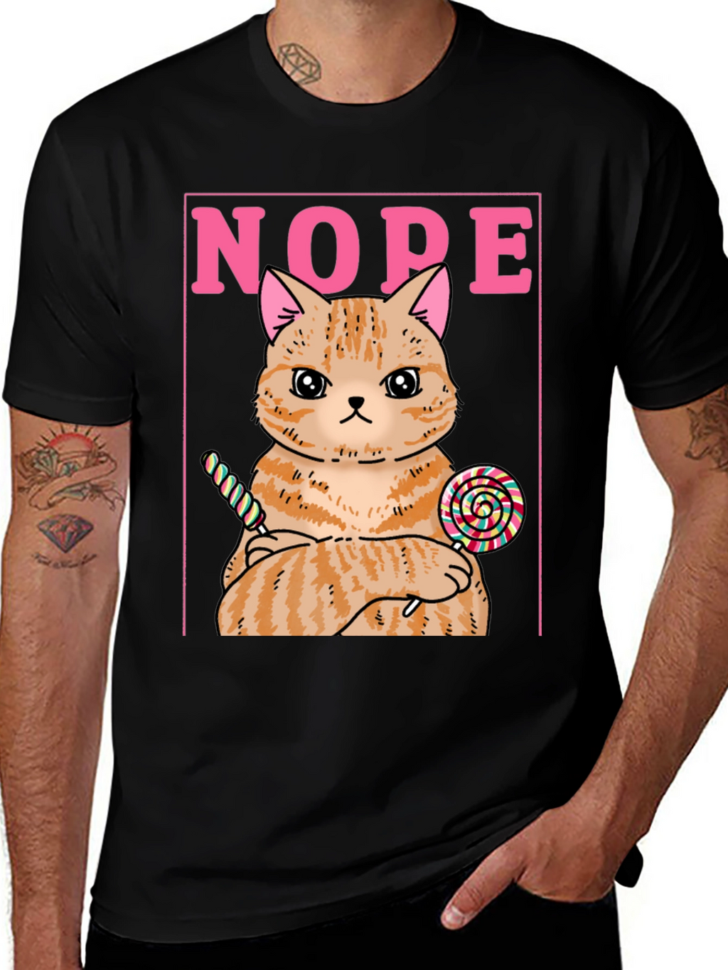 Nope Cat T-Shirt - Funny Kitty with Lollipops Tee