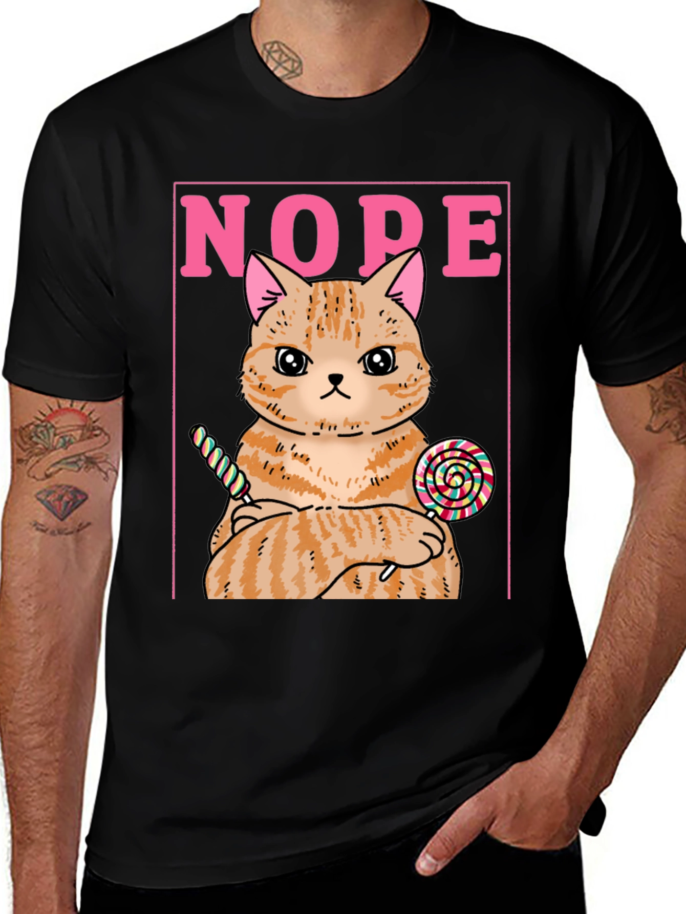 Nope Cat T-Shirt - Funny Kitty with Lollipops Tee