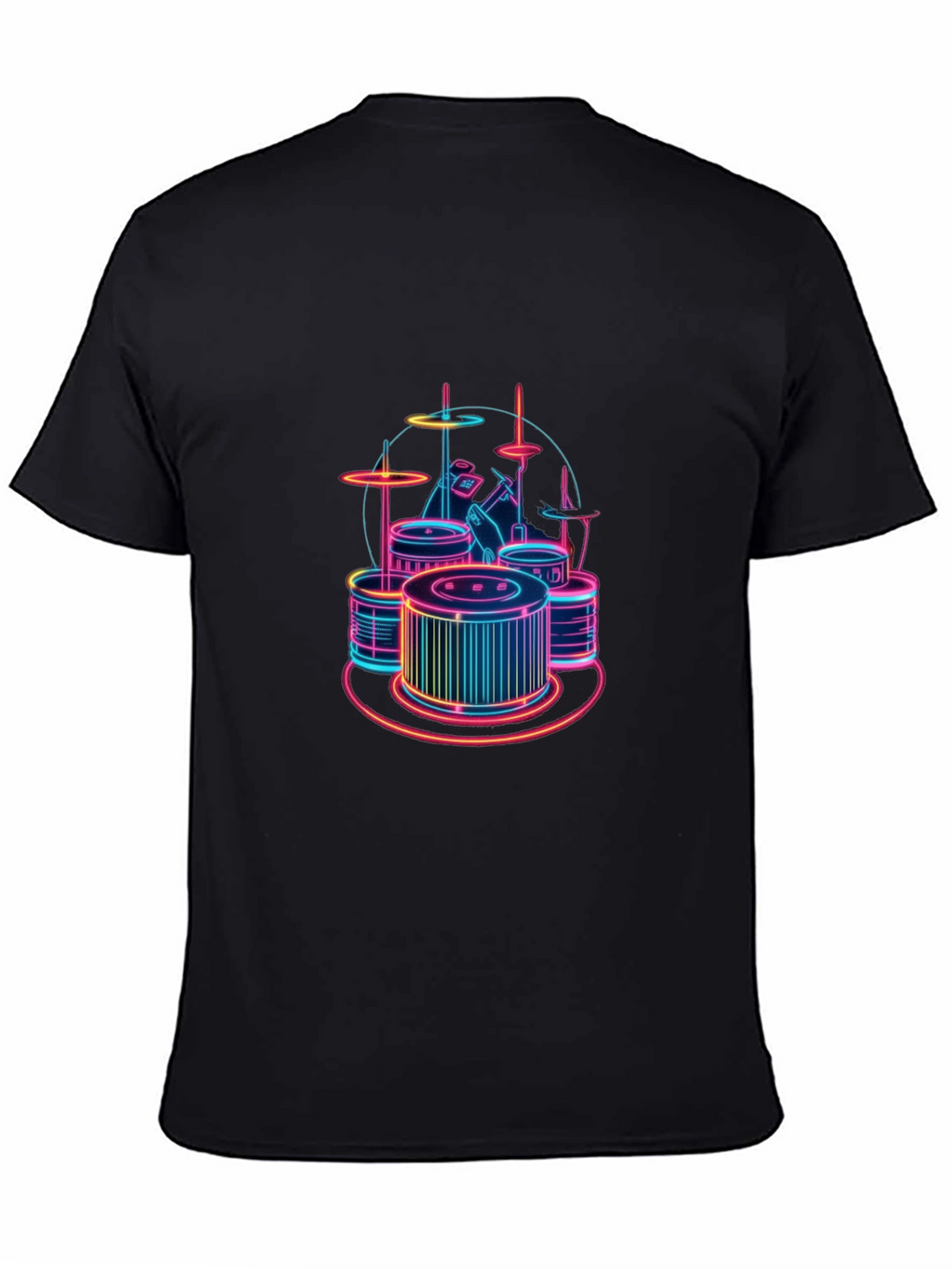 Neon Drum Set Graphic Tee - Stylish Black T-Shirt