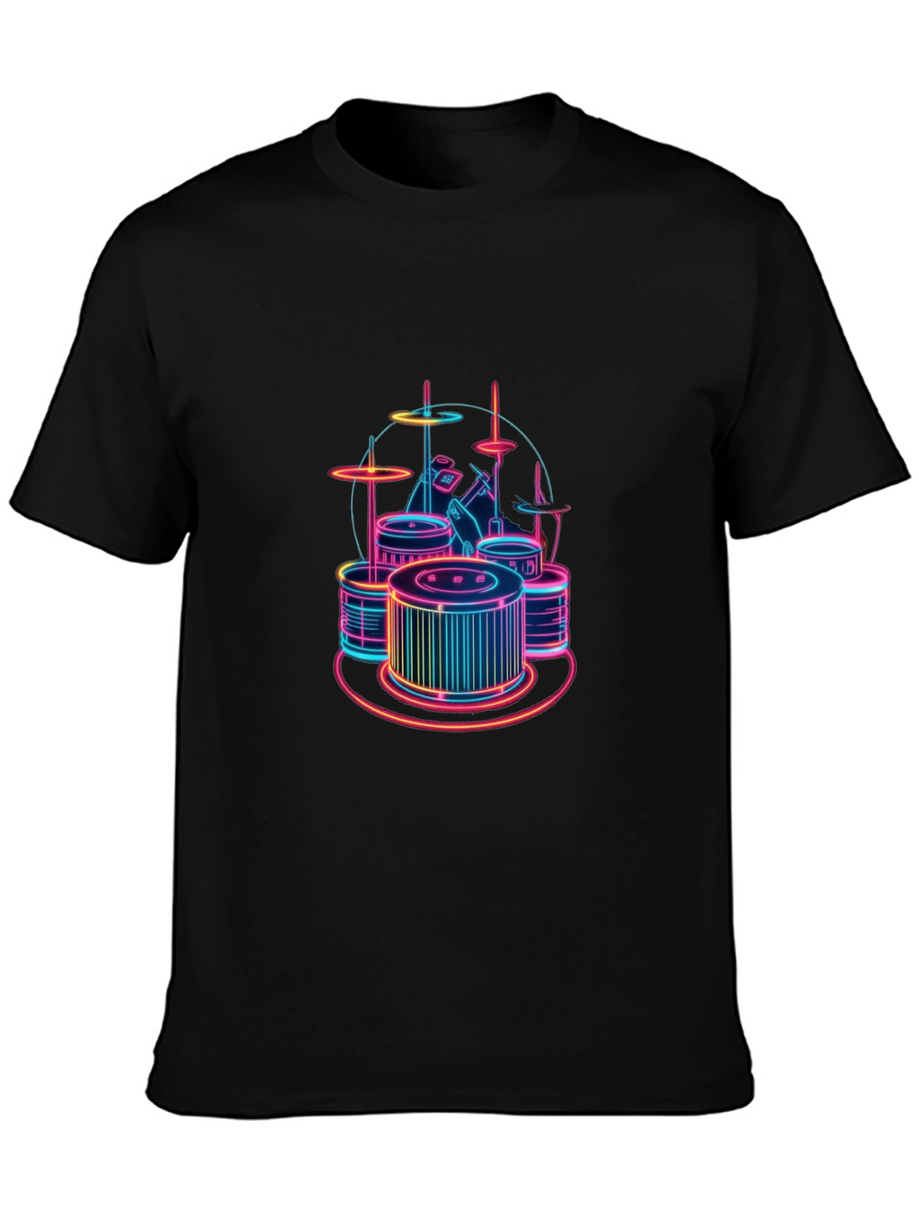 Neon Drum Set Graphic Tee - Stylish Black T-Shirt