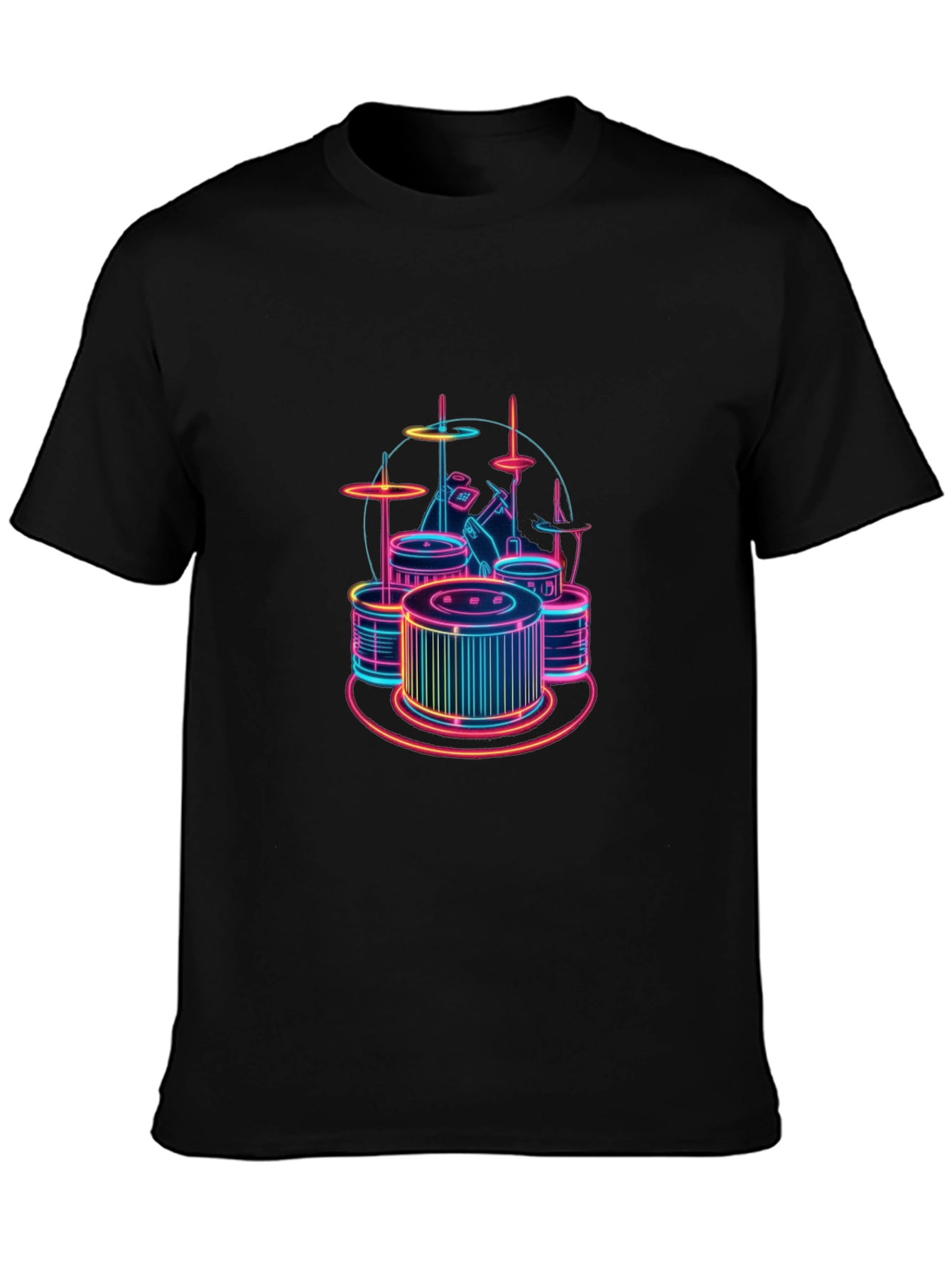 Neon Drum Set Graphic Tee - Stylish Black T-Shirt