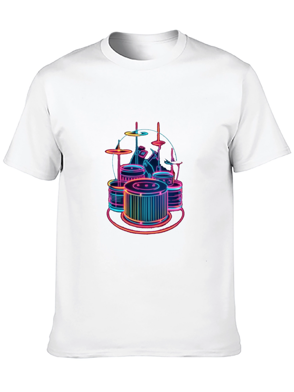 Neon Drum Set Graphic Tee - Stylish Black T-Shirt