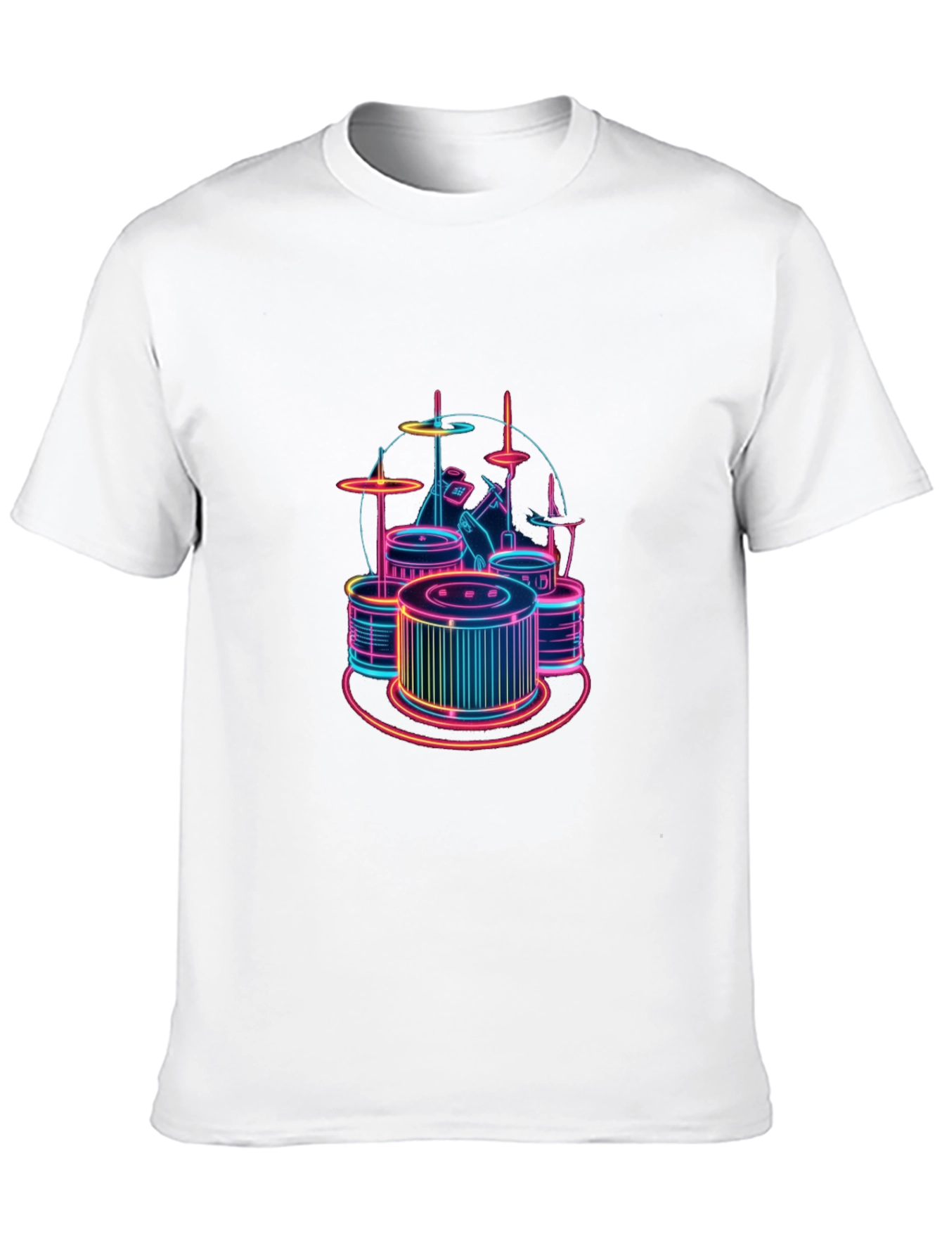 Neon Drum Set Graphic Tee - Stylish Black T-Shirt