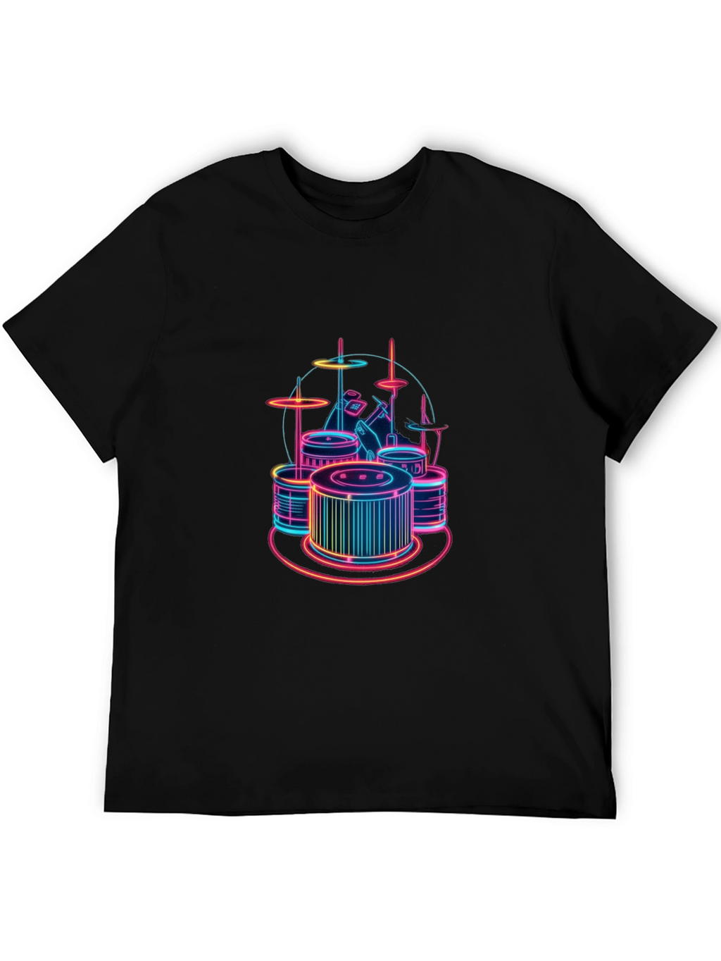 Neon Drum Set Graphic Tee - Stylish Black T-Shirt