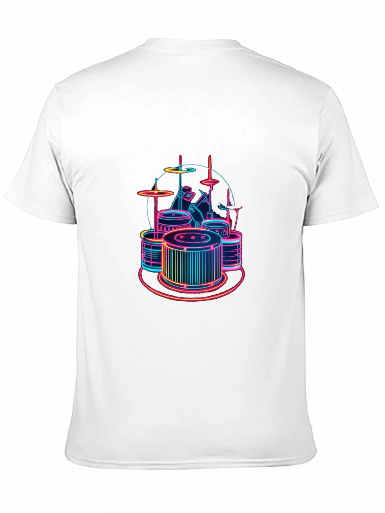 Neon Drum Set Graphic Tee - Stylish Black T-Shirt