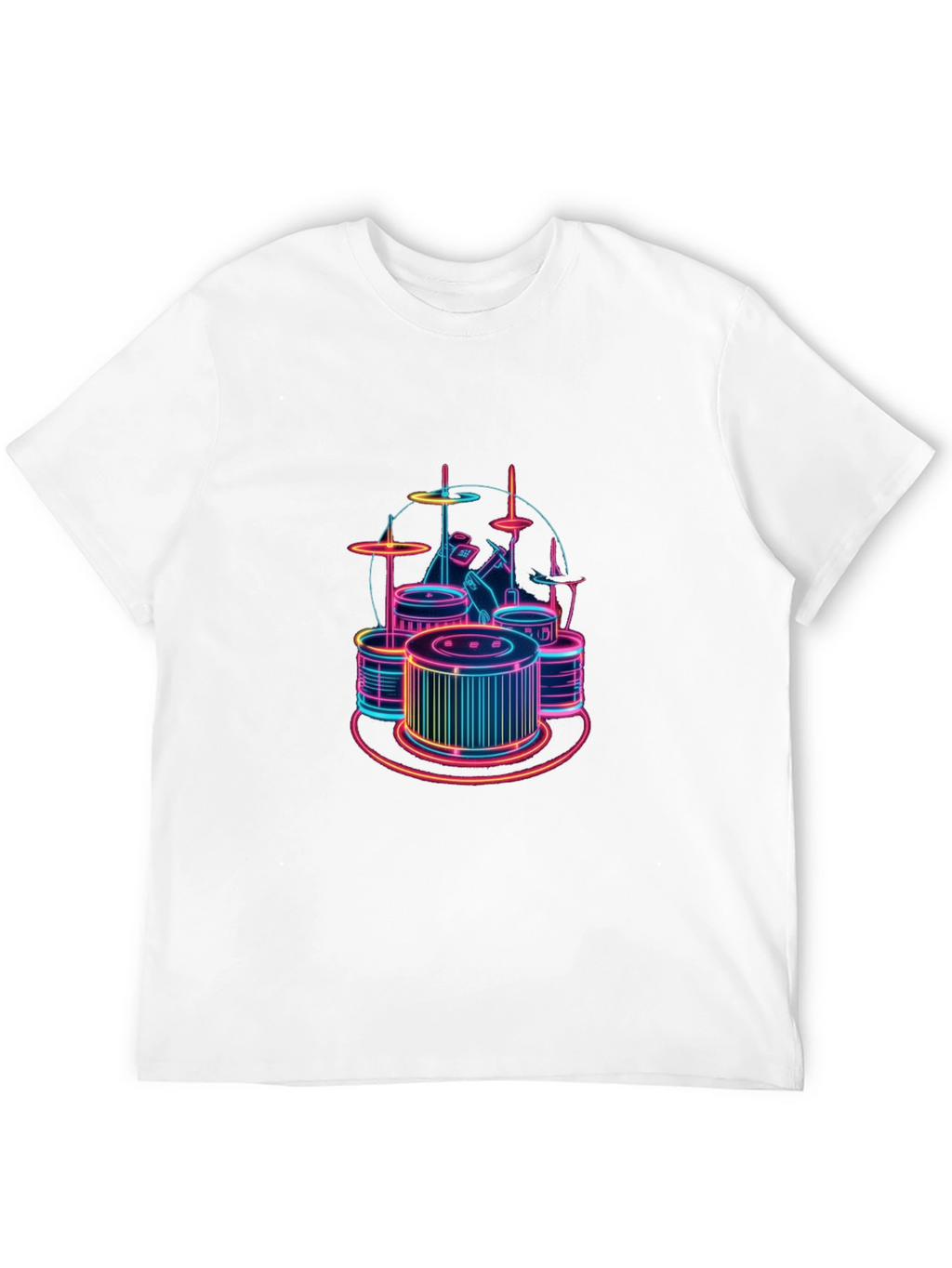 Neon Drum Set Graphic Tee - Stylish Black T-Shirt