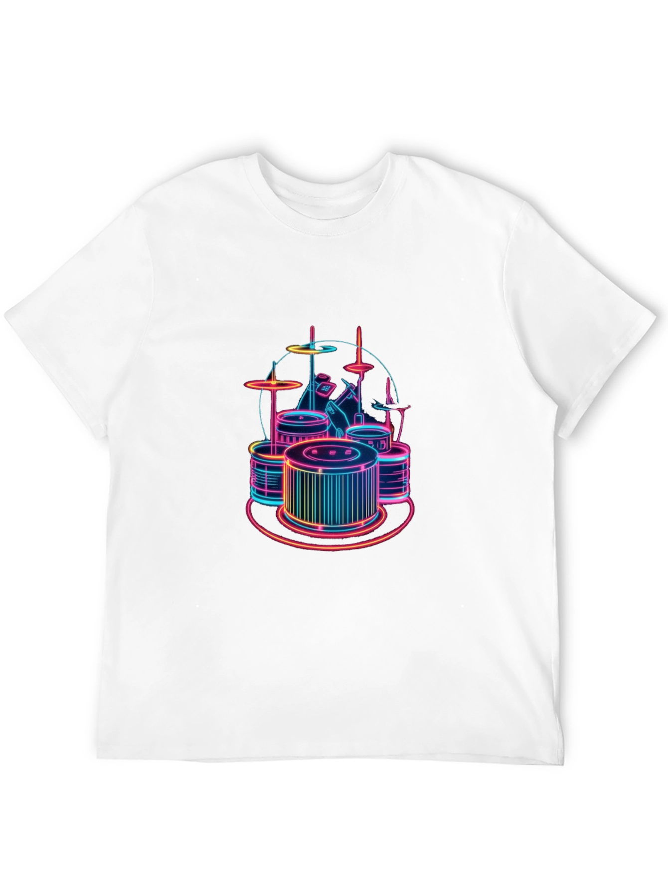 Neon Drum Set Graphic Tee - Stylish Black T-Shirt