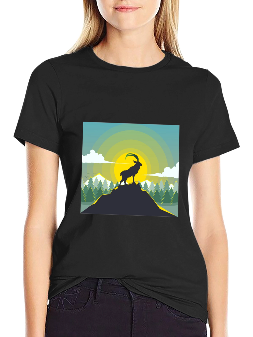Mountain Goat Graphic T-Shirt - Black