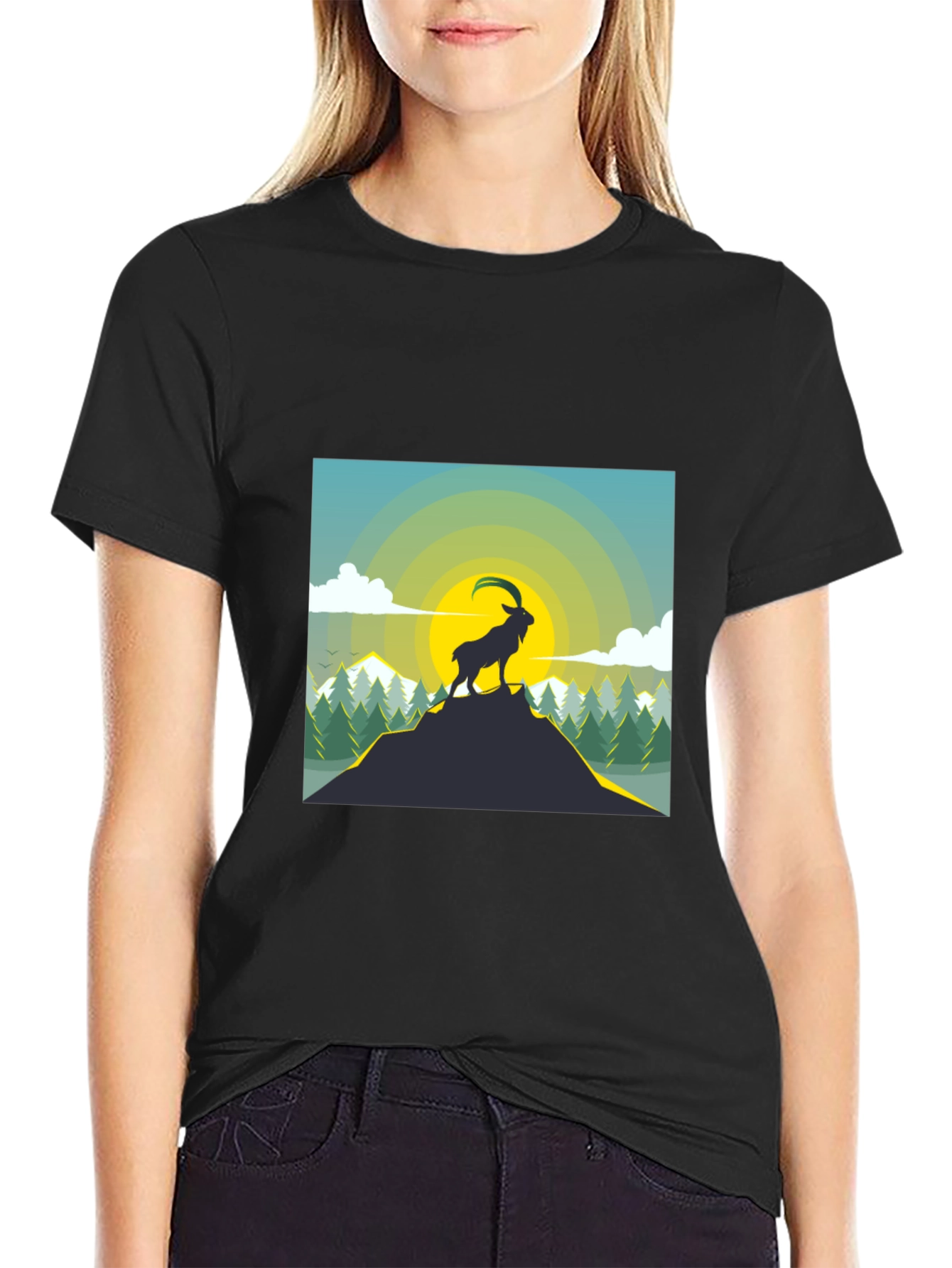 Mountain Goat Graphic T-Shirt - Black