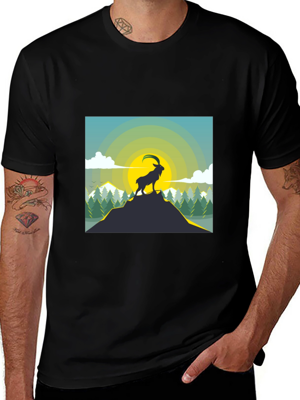 Mountain Goat Graphic T-Shirt - Black