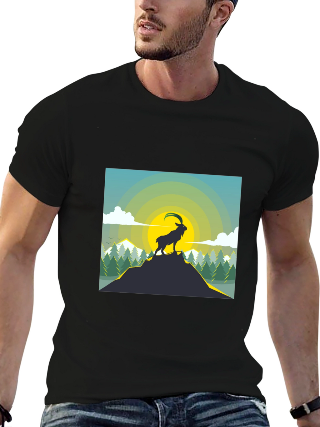 Mountain Goat Graphic T-Shirt - Black