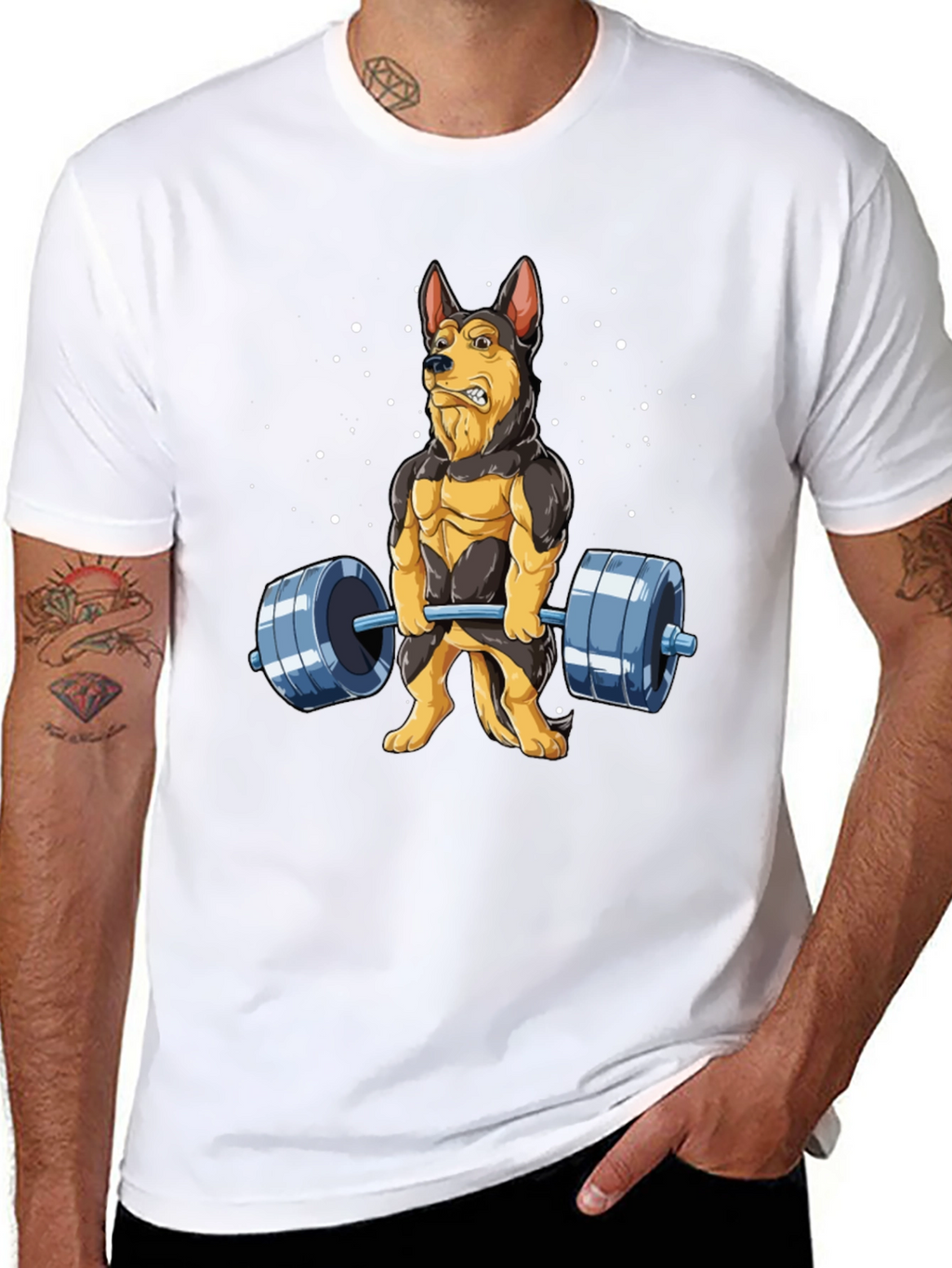 Funny Dog Lifting Weights T-Shirt