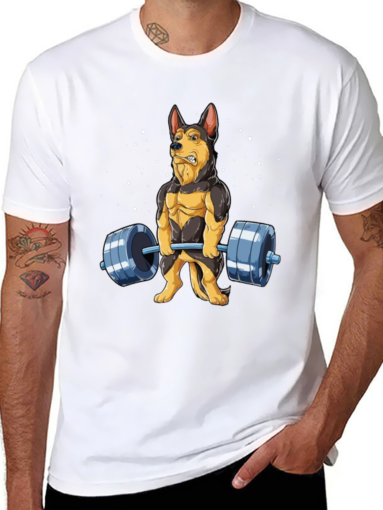 Funny Dog Lifting Weights T-Shirt