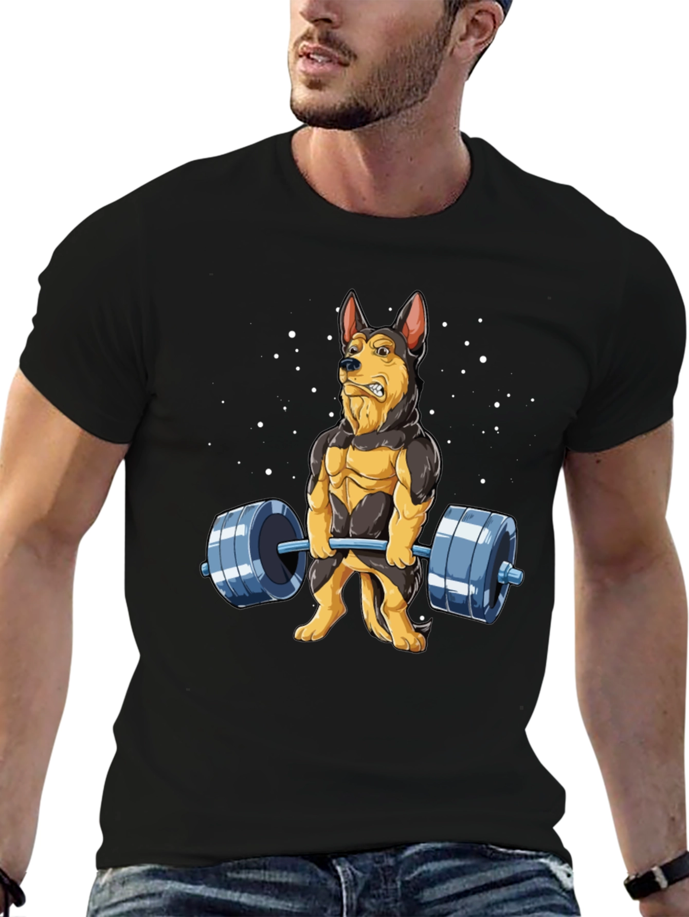 Funny Dog Lifting Weights T-Shirt