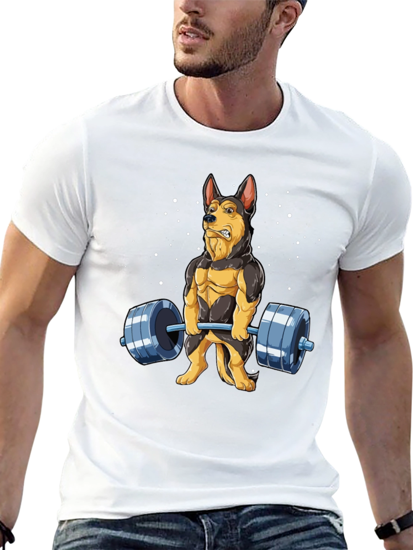 Funny Dog Lifting Weights T-Shirt
