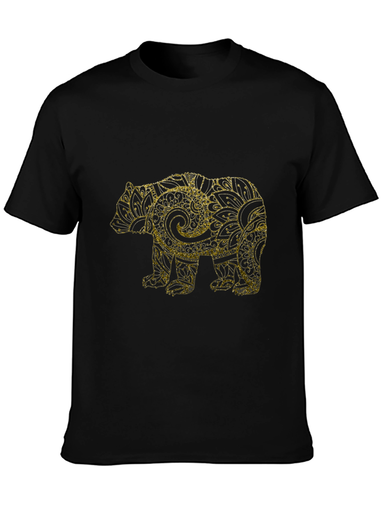 Black T-Shirt with Gold Bear Mandala