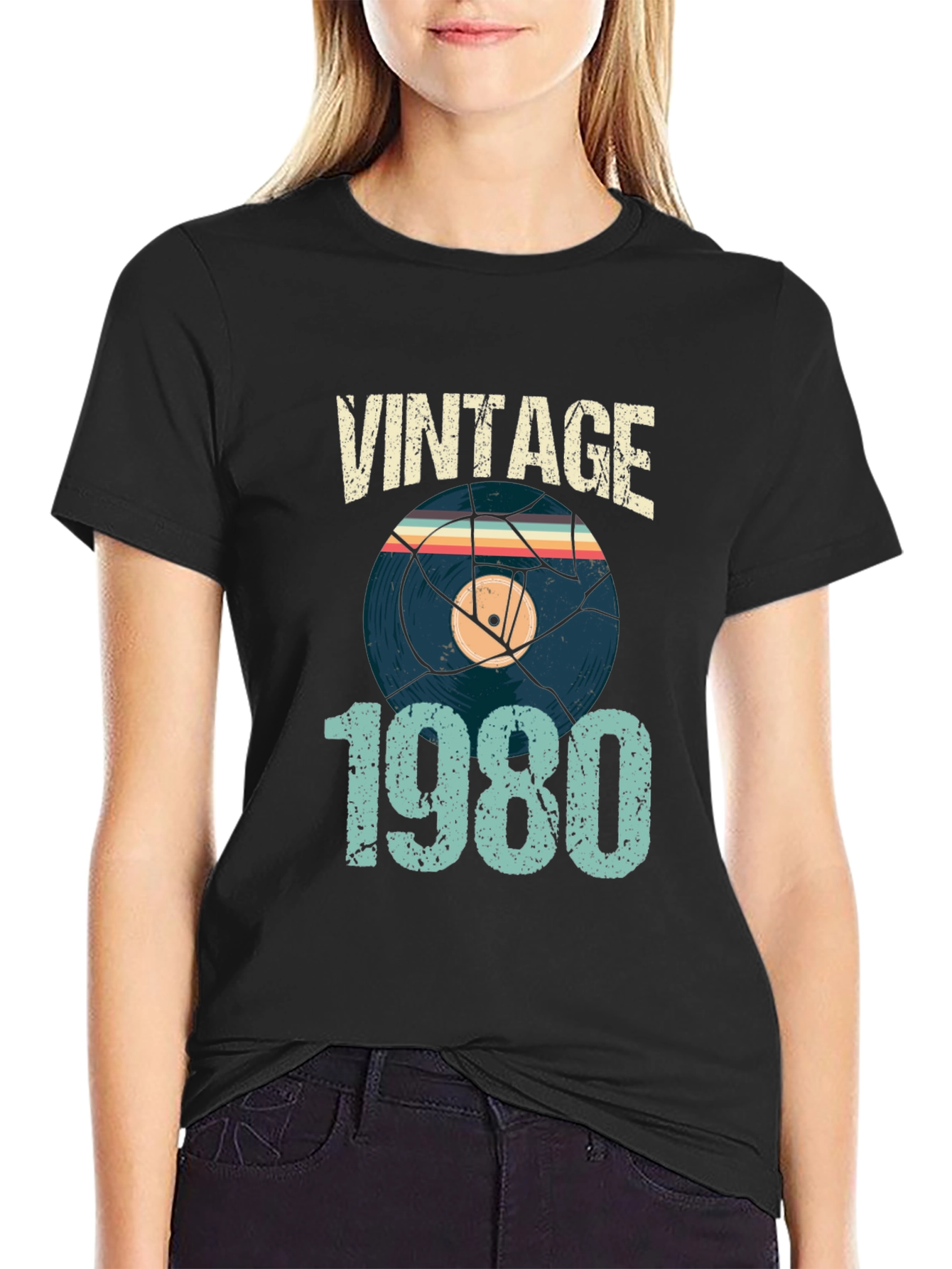 Vintage 1980 Record Graphic Tee - Retro Style