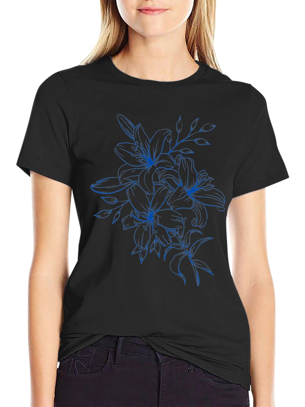 Floral Graphic Tee - Black Cotton T-Shirt