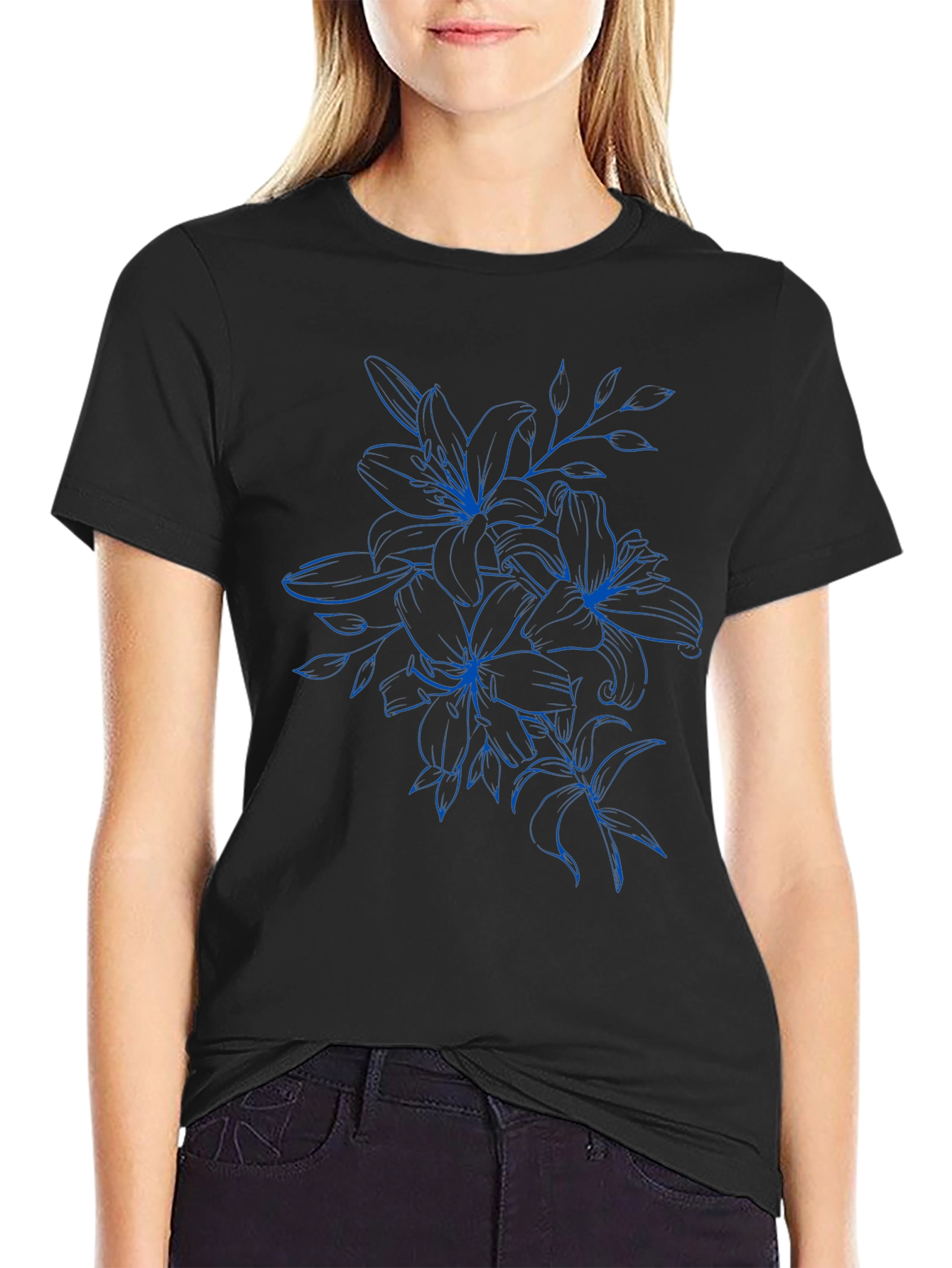 Floral Graphic Tee - Black Cotton T-Shirt