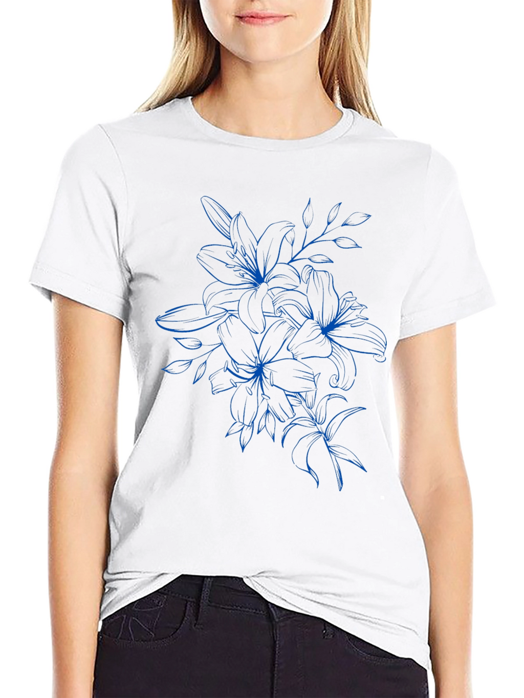 Floral Graphic Tee - Black Cotton T-Shirt